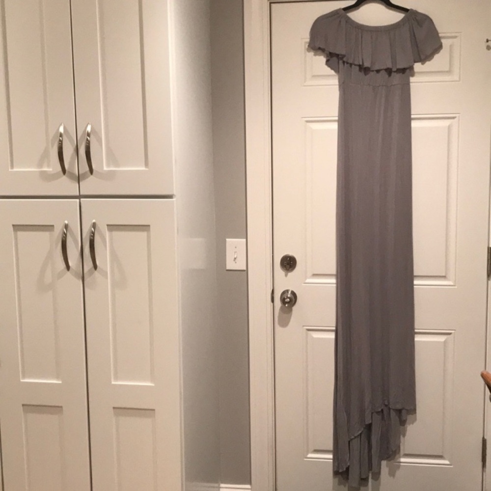 Gray Maternity Photo Shoot Baby Shower Maxi Dress